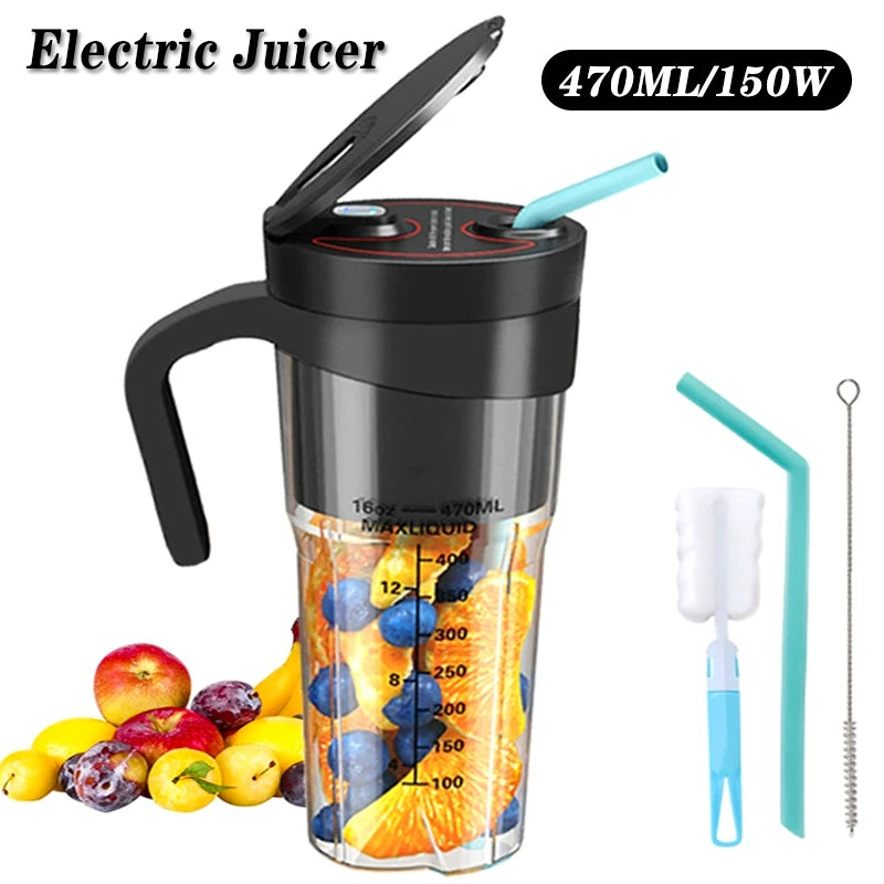 Portable Electric Juicer USB Rechargeable Multifunctional Blender Juicer Cup Suitable for Juice Milkshakes 6 Blades Cutter 470ML