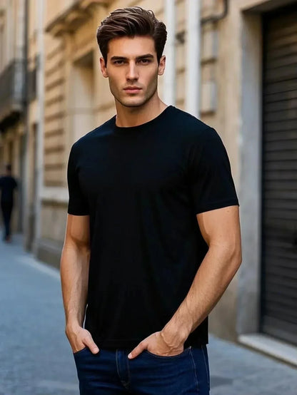 Creative Shark Printed T-shirt Men's 2026 Summer 100% Cotton Loose Breathable Top Outdoor Fashion Men's Wear