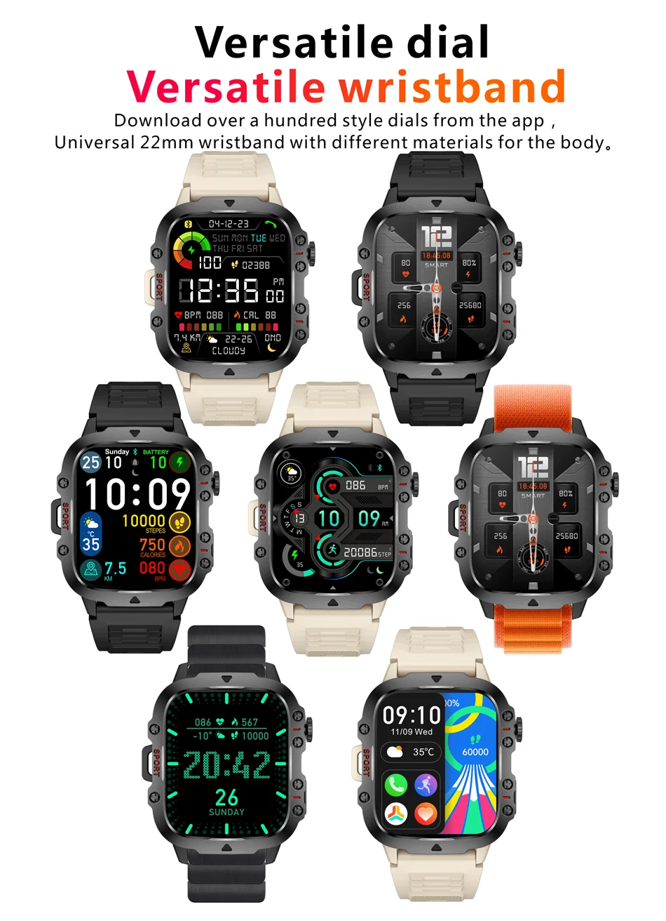 LIGE New Military Smart Watch Men Outdoor Sports 3ATM Waterproof  Blood Oxygen Bluetooth Call Watches Men Smartwatch For Android
