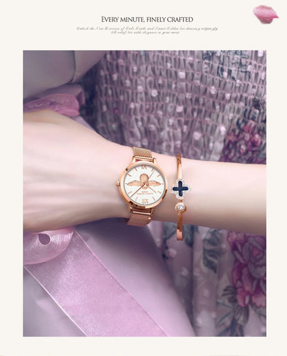 Hannah Martin 2023 New Women Luxury Watch Rose Gold 31mm Classic Casual Girl Dress Watch Bracelet Set 3D Engraved Bee Dial Clock