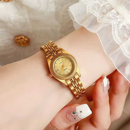 Fashionable Simple Light Luxury Round Dial Steel Band No Number Women's Quartz Watch Jewelry Set of 5, Suitable for Holiday Gift