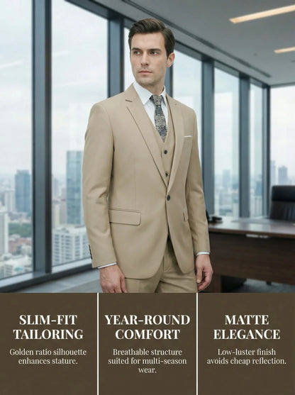 Men's Smart Casual 3-Piece Suit Single Breasted Solid Slim Fit Elegant Office Party Wedding Set