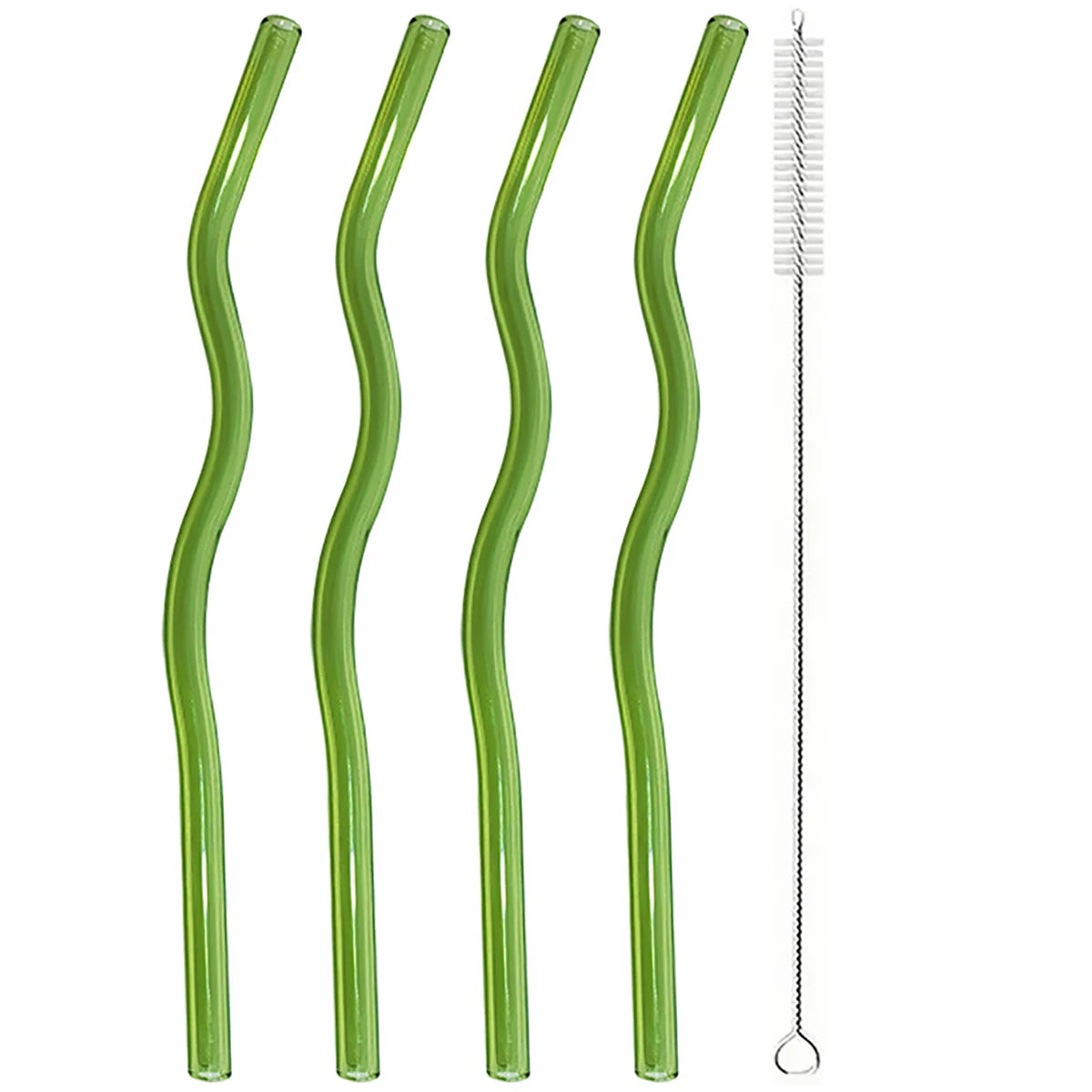 4pcs 200*8mm Glass Straws Wavy Colorful Drinking Straw Set with Brush High Borosilicate Glass Straw Kitchen Party Bar Drinkware