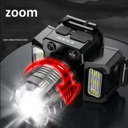 Super Bright T51 LED Sensor Headlamp USB C Rechargeable Headlight Led Head Torch With built-in battery Camping Fishing Lantern