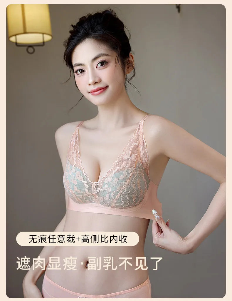 French Sexy Lace Bra and Panty Set for Women, Push Up Wireless Bralette, Comfortable & Breathable Small Chest, Bestseller MOYISU