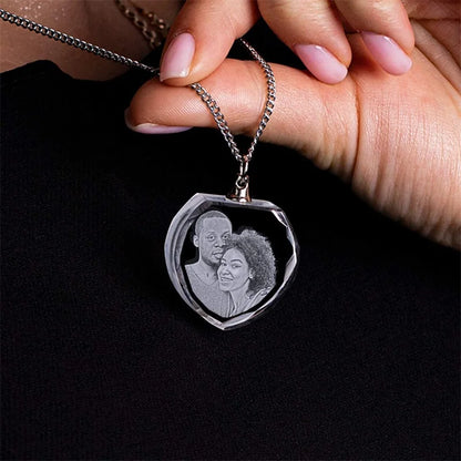 Customized 3D Crystal Photo, Personalized Gift Necklace Heart, Gift for Wife,Women, Men, Great Custom Gifts With Your Own Photo