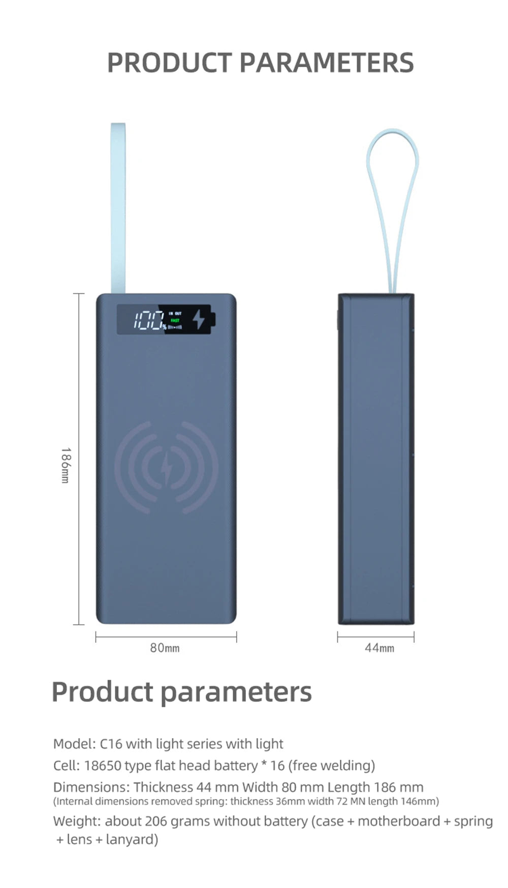 16*18650 Power Bank Case C16 USB Welding Free Power Bank Case Detachable Portable QC 3.0 PD DIY Shell Housing For Powerbank