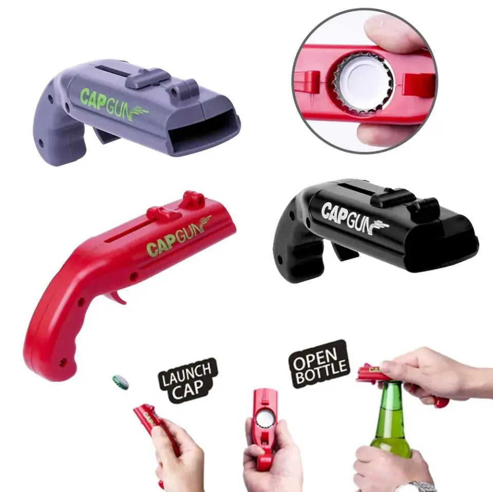 Creative Beer Bottle Opener Spring Cap Catapult Launcher Gun Shape Bar Tool Drink Opening Shooter Can Opener Kitchen Gadget Tool