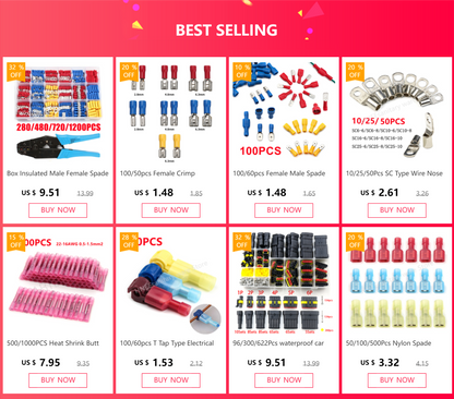 50/200/500pcs Heat Shrink Butt Cable Wire Crimp Connector 0.5-1.5mm2 Electrical Terminals Quick Connector BHT1.25 Red 22-18 AWG
