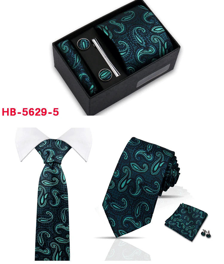 Classic Mens Tie Set Paisley Hanky Cufflinks In Gift Box Jacquard Woven Neckties Set For Men Formal Wedding Fashion Accessories