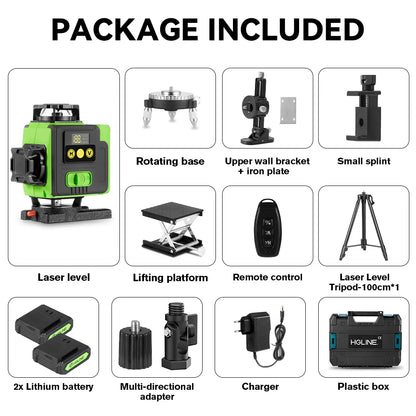 HGLINE 16 Lines Laser Level APP Remote Control Horizontal Vertical Levels Machine Power Display Laser Leveling With 100cm Tripod