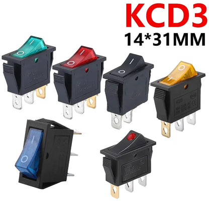 5/20PCS KCD3 Rocker Switch ON-OFF ON-OFF-ON 2 Position 3Pins Electrical Equipment with Light Power Switch 16A 250V / 20A 125V AC