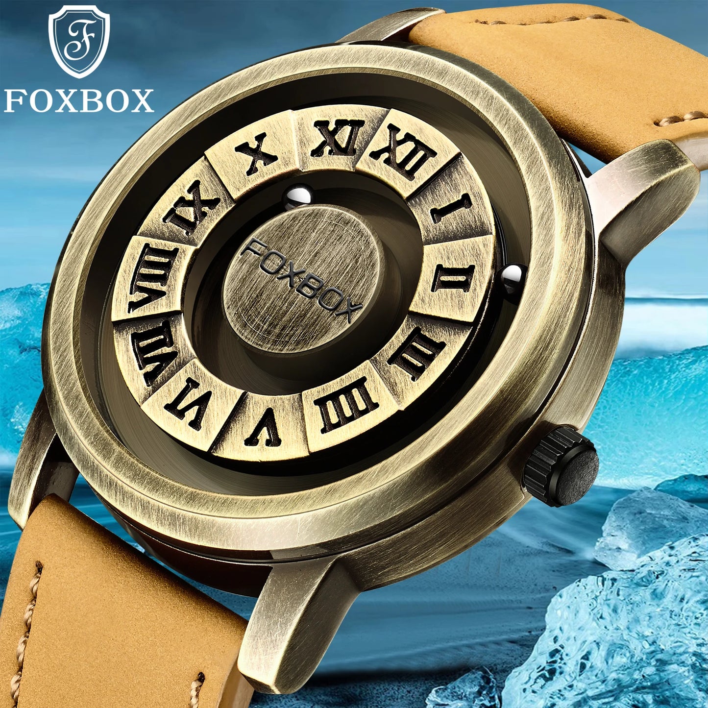 FOXBOX Fashion Leather Watch Men Creative Rolling Pointer Design Watch Men Casual Business Military Men's Quartz WristWatches