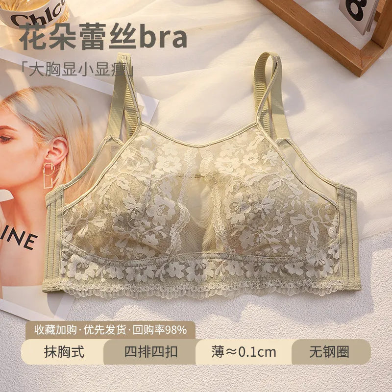 French Style Lace Strapless Bra For Women Large Bust Slimmer Minimizer Sexy Beautiful Back Soft Comfort Lingerie Size 34-44