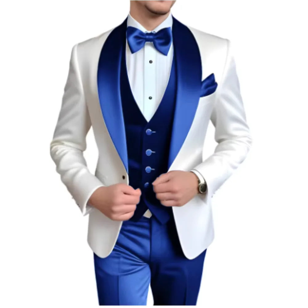 Formal 3 Piece Men's Suits Elegant Full Set Single Breasted Shawl Lapel Blazer Party Outwear Homme Costume（Jacket+Pants+Vest)