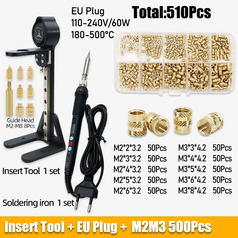 Heat Set Inserts Tool M2 M3 M4 M5 Brass Threaded Insert Nut Digital Soldering Iron for 3D Printing Plastic PCB Welding Press Nut