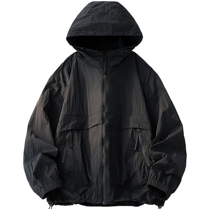 Summer Men's Hooded Sunscreen Jacket UPF50+ Ultra Thin Zipper Pocket Windbreaker Elastic Cuffs Outdoor Hiking Fishing Skin Coats