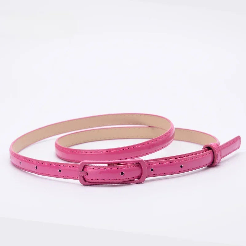 Children Candy Color Belts 1.2cm Super-thin PU Belts Simple Solid Color Lightweight Belts Summer Apparel Accessories