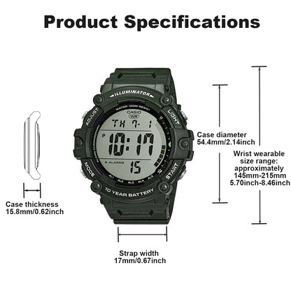 Casio AE1500WHX Series | 10-Year Battery | LED Backlight | 5-Alarms | 1/100 Sec Stopwatch | Men's Digital Watch