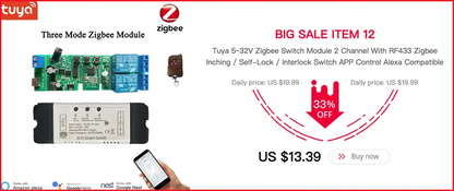 Tuya Smart Inching Zigbee 220V Switch 4 Channel With Ding Rail Housing ,Works with Alexa, Smart Life ,eWelink APP Remote Control