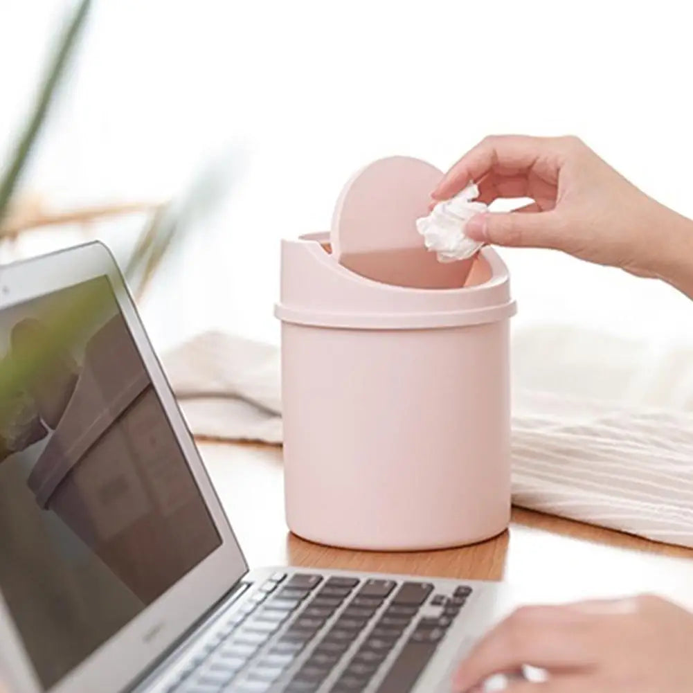 Mini Desktop Trash Can with Press-Top Lid Small Waste Bin for Office Desk & Bedroom Portable Space-Saving Trash Tube