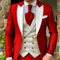 Pink Men's Elegant Peak Lapel Tuxedo 3-Piece Suit with Blazer Vest And Pants Set for Formal Business Prom Grooming