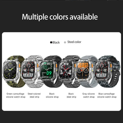 New Rugged Military Smart Watch Men 1400 mAh battery 2.01inch Bluetooth Call Health monitoring device LED flashlight Smart watch