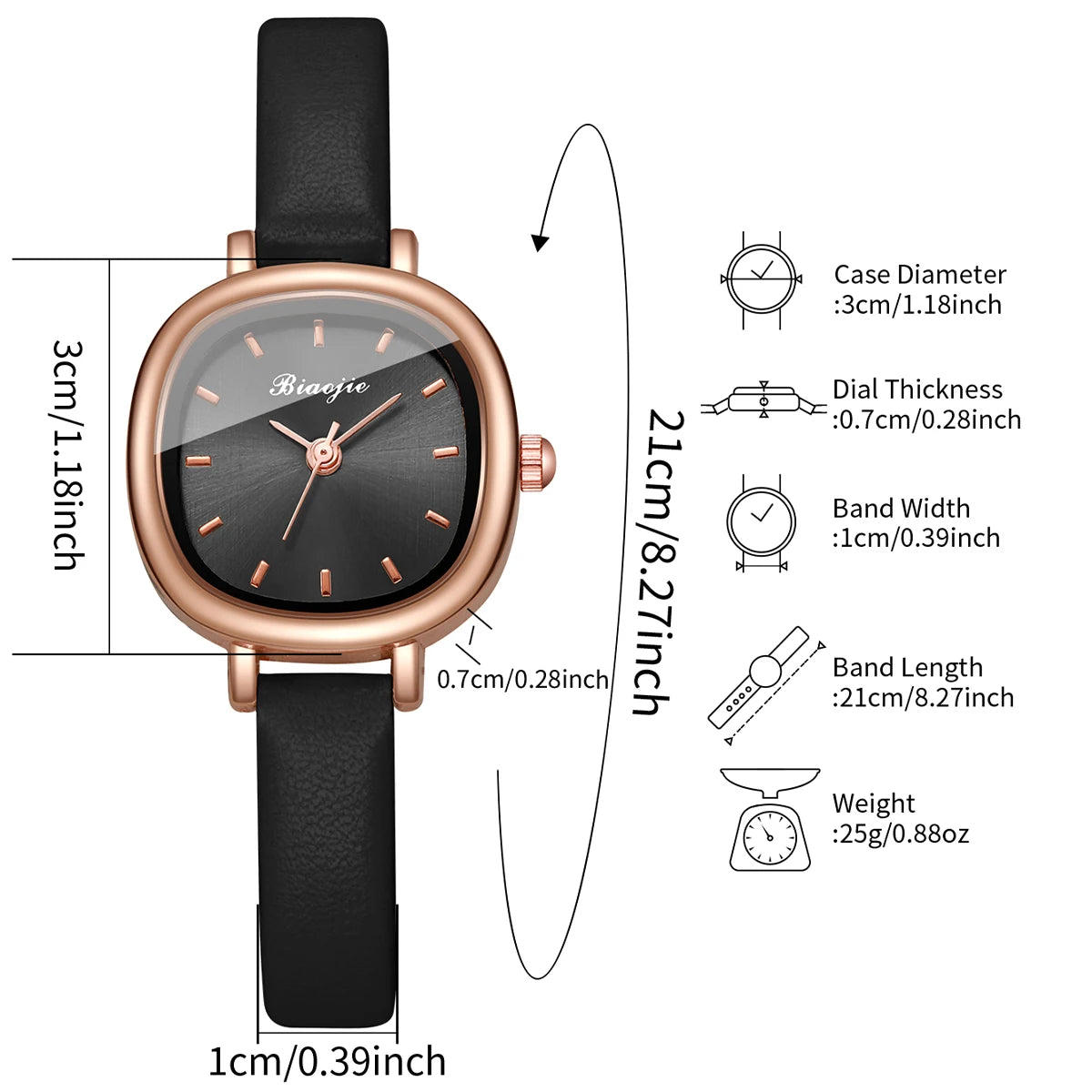 5PCS Elegant Women Watch Jewelry Set Fashion Leather Strap Quartz Wristwatch Heart Necklace Earrings Bracelet Gift (Without Box)