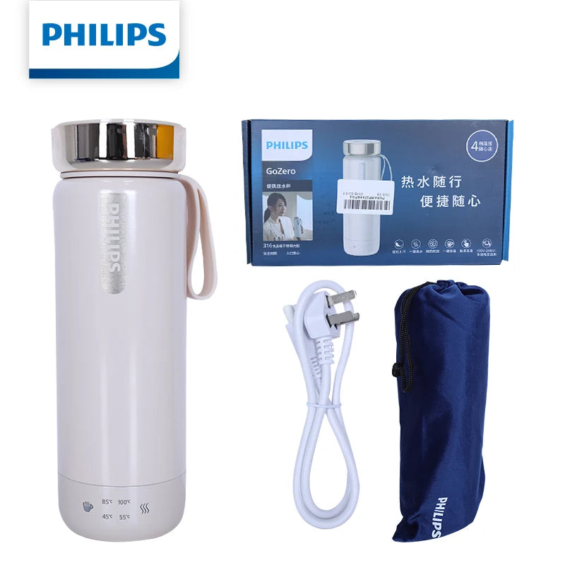 Philips GoZero Electric Heating Cup AWP2799 4-Speed Temperature Settings 12H Thermos Fast Boil Ideal for Travel Office Home