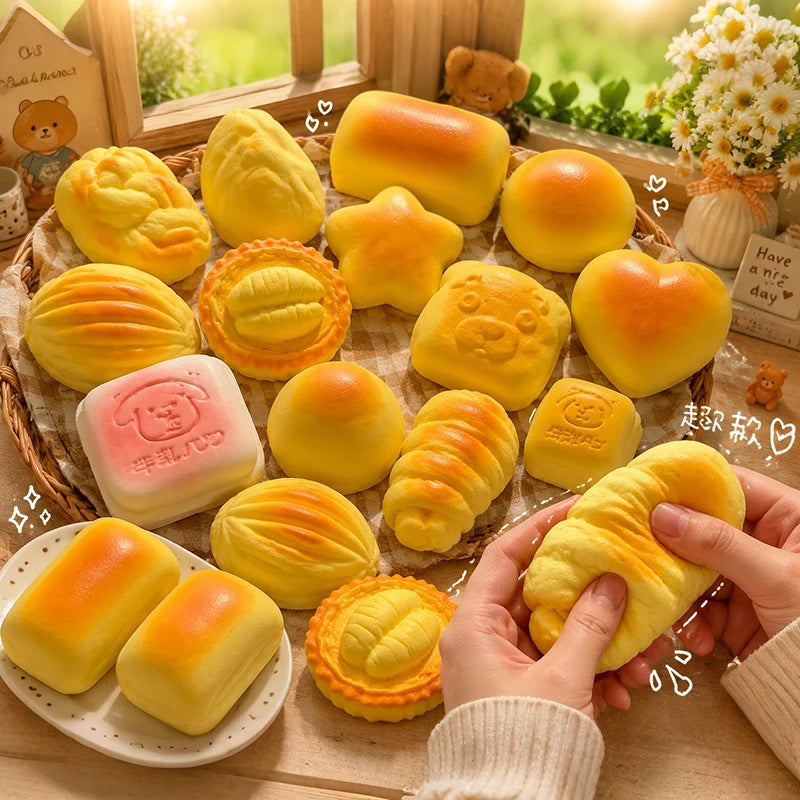 Simulation Croissant Bread Toast Squishy Fidget Slow Rebound Super Soft Cake Squeezing Office Stress Relief Relax Ornament