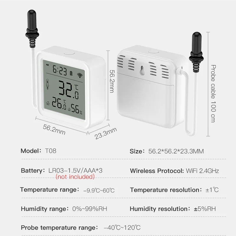 Tuya Zigbee WiFi Temperature and Humidity Sensor with External Probe Smart Home Thermometer work with SmartLife,for Refrigerator