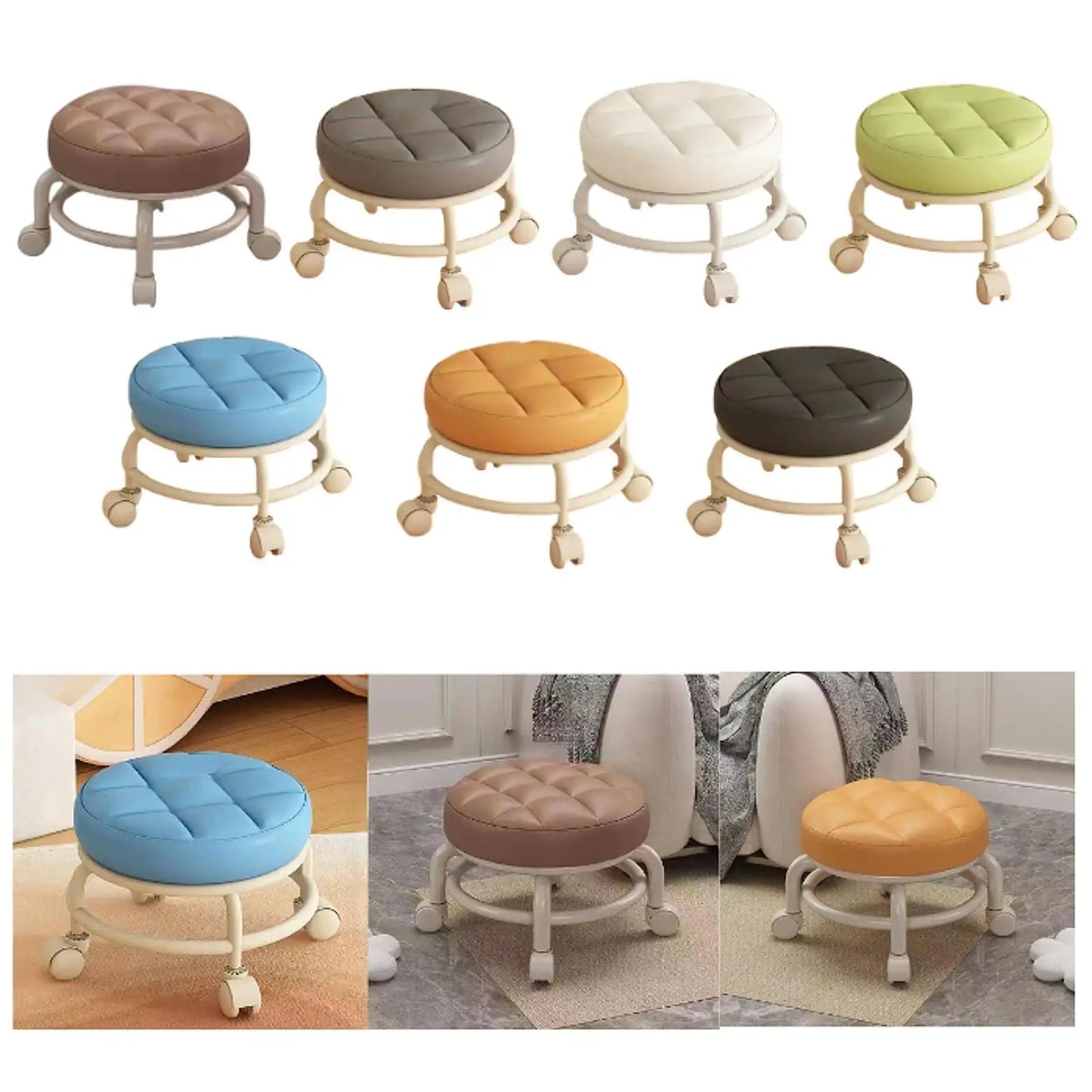 Low Rolling Stool Roller Seat Adults Child Round Foot Rest Low Height with Wheel