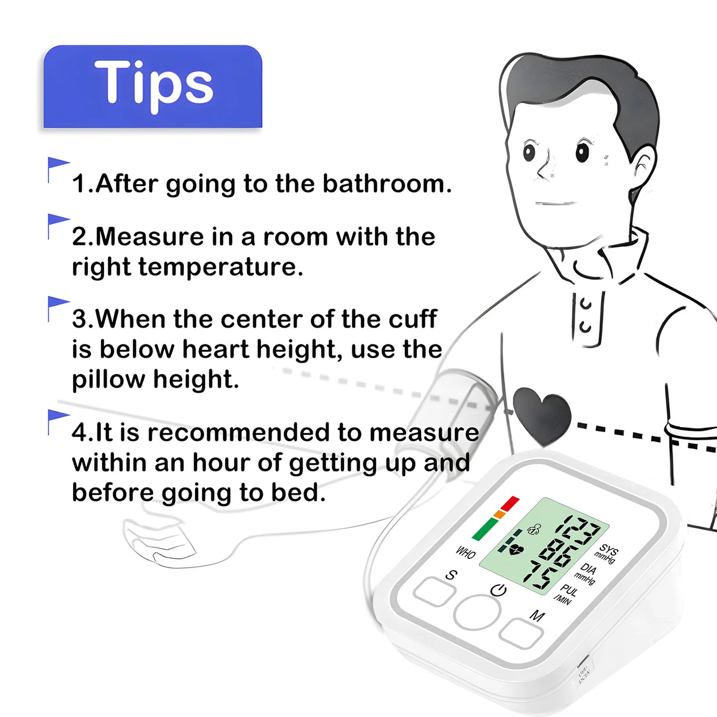 USB Digital Sphygmomanometer Medical Health Detector Home Upper Arm Blood Pressure Measur Adult kid Pulse Monitor