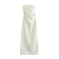 Women Fashion Strapless Gathered Midi Dress Sexy Straight Neck Back Slit Female Dresses Vestidos Mujer