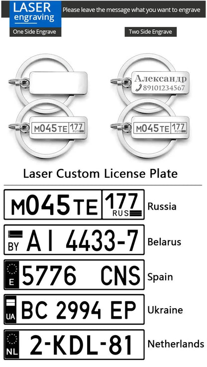 Customized Engraved Name Plate Number Keychain For Car Logo Personalized Anti-lost Keyring Key Chain Ring Best Gift P009C