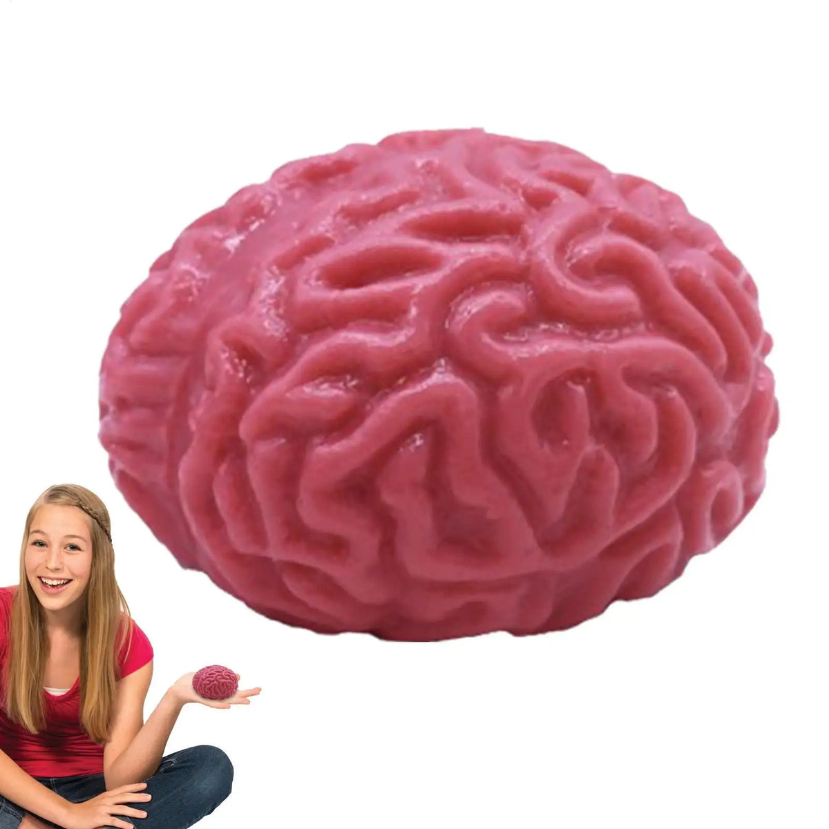 TPR Soft Fake Brain Stress Relief Toy Squeeze Ball Halloween Sensory Fidget Slow Rebound Prank Classroom Prize Party Supply