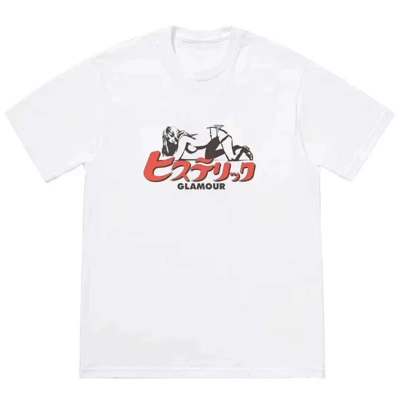 2026 Hysteric Glamour Women's T-shirt American Retro Tee Street Culture Tide Men Tshirt NicheTrend Short Sleeve Women's Clothing