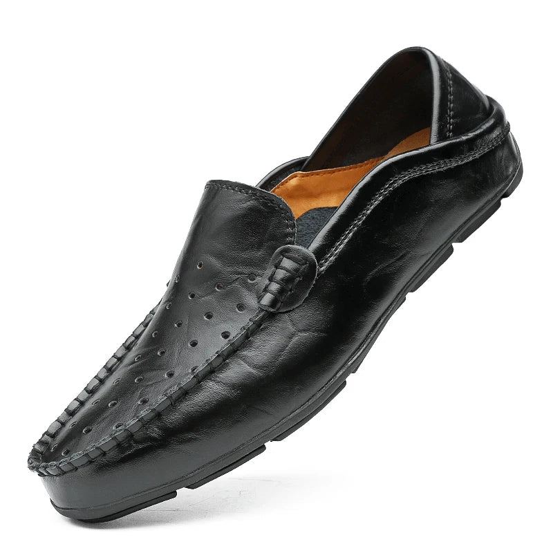 Men's Driving Shoes Large Size Loafers Hollow out Casual Bean Bean Shoes Leather Slip-On Footwear for Men