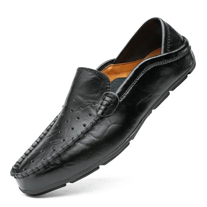 Men's Driving Shoes Large Size Loafers Hollow out Casual Bean Bean Shoes Leather Slip-On Footwear for Men