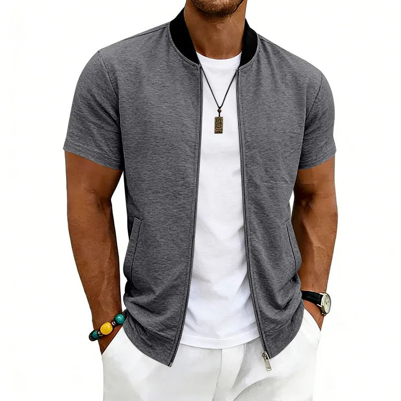 2026 American Summer Men's Stand Collar Thin Sports Short Sleeve Flight Zipper Baseball Jersey Jacket