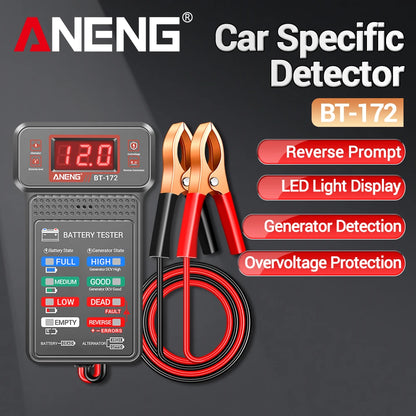 Car Battery Load Tester ANENG BT-172 Voltage Meter Gauge Digital Display Car Battery Monitor Amp Meter with Alligator Clips Tool
