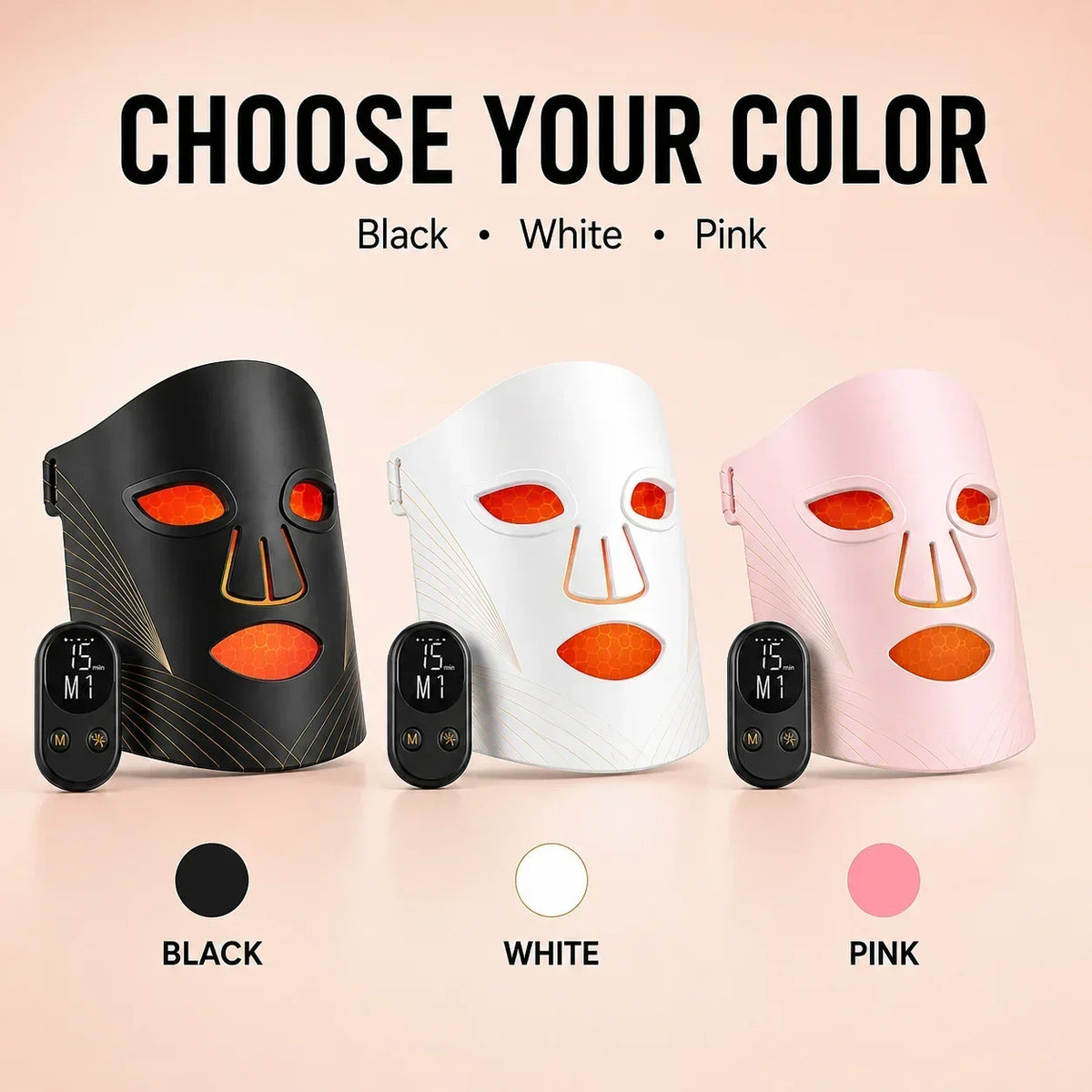 LED Face Mask 5 Light Modes Full Face Beauty Device Detachable Controller 10/15/20 Min Timer Rechargeable At Home Skin Care