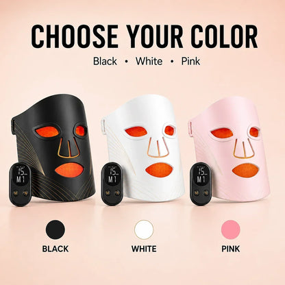 LED Face Mask 5 Light Modes Full Face Beauty Device Detachable Controller 10/15/20 Min Timer Rechargeable At Home Skin Care