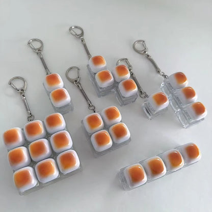 Caramel Bread Stress Relief Keychain Keyboard Button Keycap Backpack Pendant for Student Office Adult 1PC