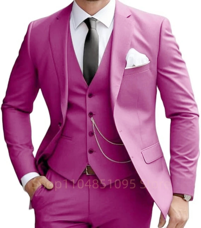Elegant Mint Green 3 Piece Men's Suit Groom Tuxedos Business Suits Slim Fit Notch Lapel Blazer Vest Pants for Wedding Party Prom