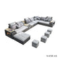 Modern U-Shaped Fabric Couch with Stools, Sectional Sofa Set with Storage Console & Cup Holder, Modular Corner Sofa with Pillows