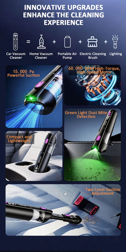 Car Vacuum Cleaner With Brushless Motor Lighting Handheld Vacuum Portable Cordless Compressed Air Duster For Car Home Office