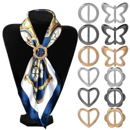T-shirt Heart Butterfly Scarf Brooches Silk Scarf Buckle Brooch Shawl Ring Clip Scarves Fastener Knotted Button Pin Accessories