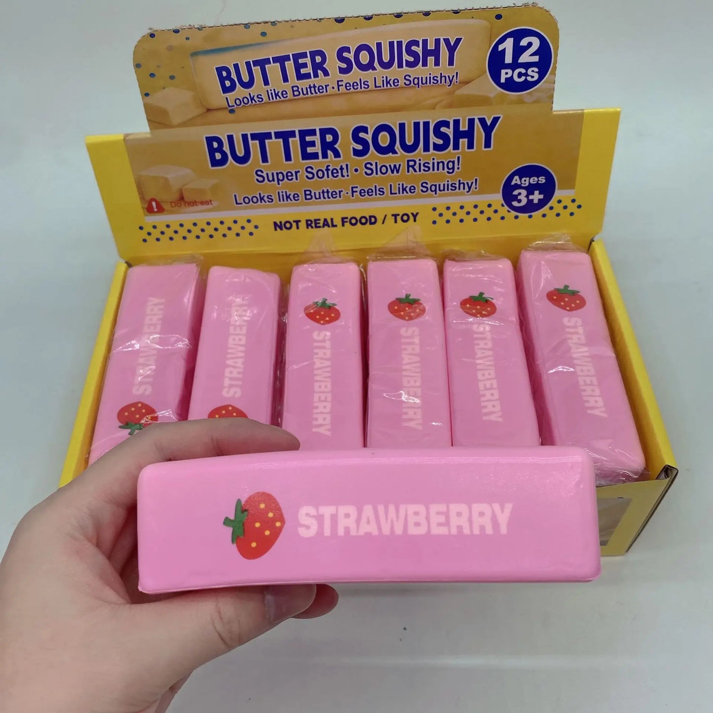 Butter Squishy Pink Strawberry Slow Rising Pu Soft Sticky Stress Relief Squeeze Toy For Adult Anxiety Relief Fidget Toy