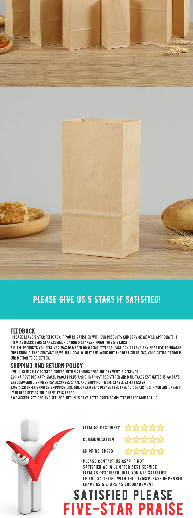 Wholesale Kraft Paper Bags Food Small Gift Sandwich Bread bag Hamburger Baking Takeaway Pouches Lunch Grocery Packaging Bag